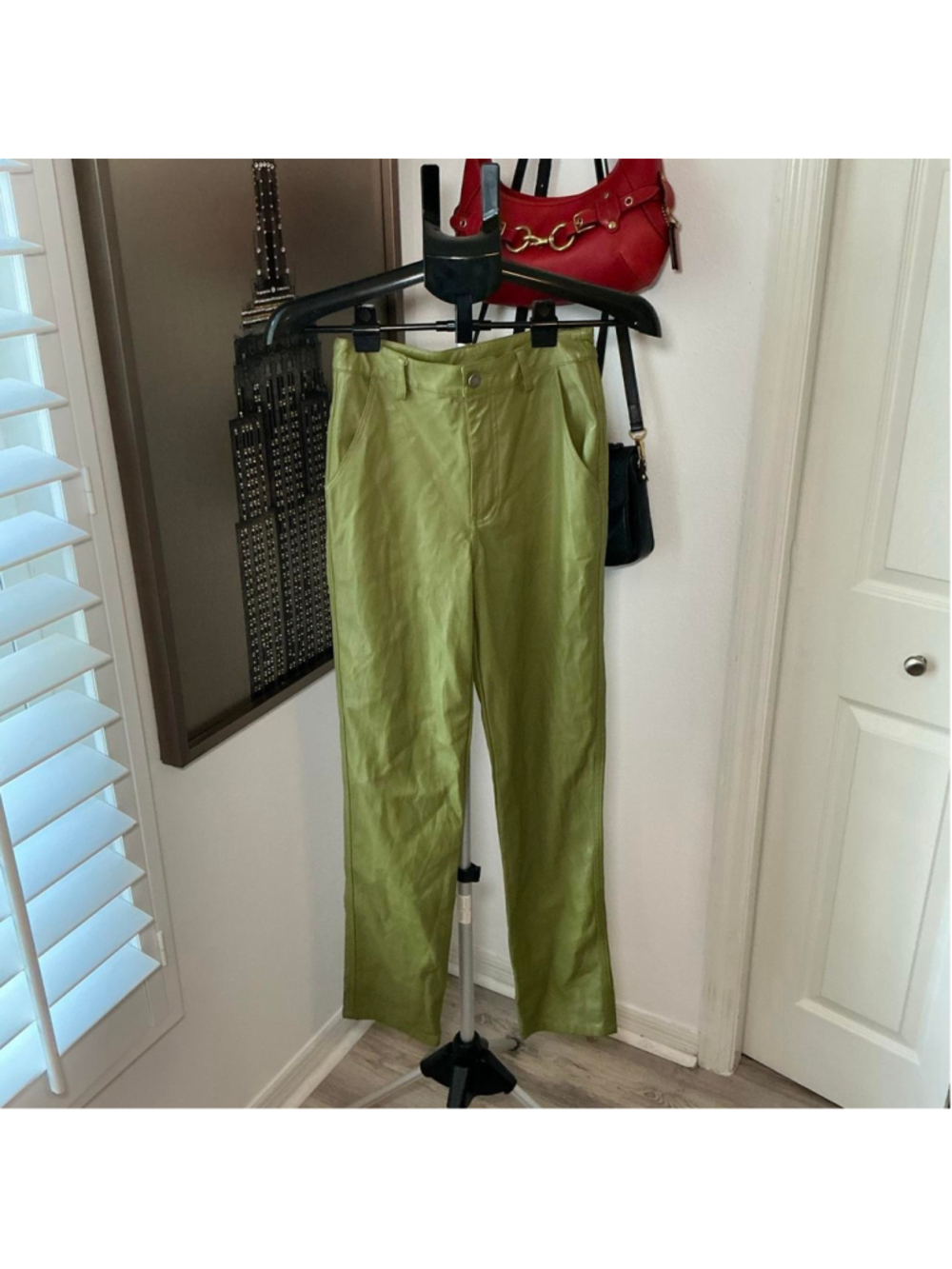En Saison Olive Green Faux Leather Straight Leg Pants XS